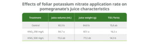 Foliar applied potassium nitrate improved pomegranate fruit quality